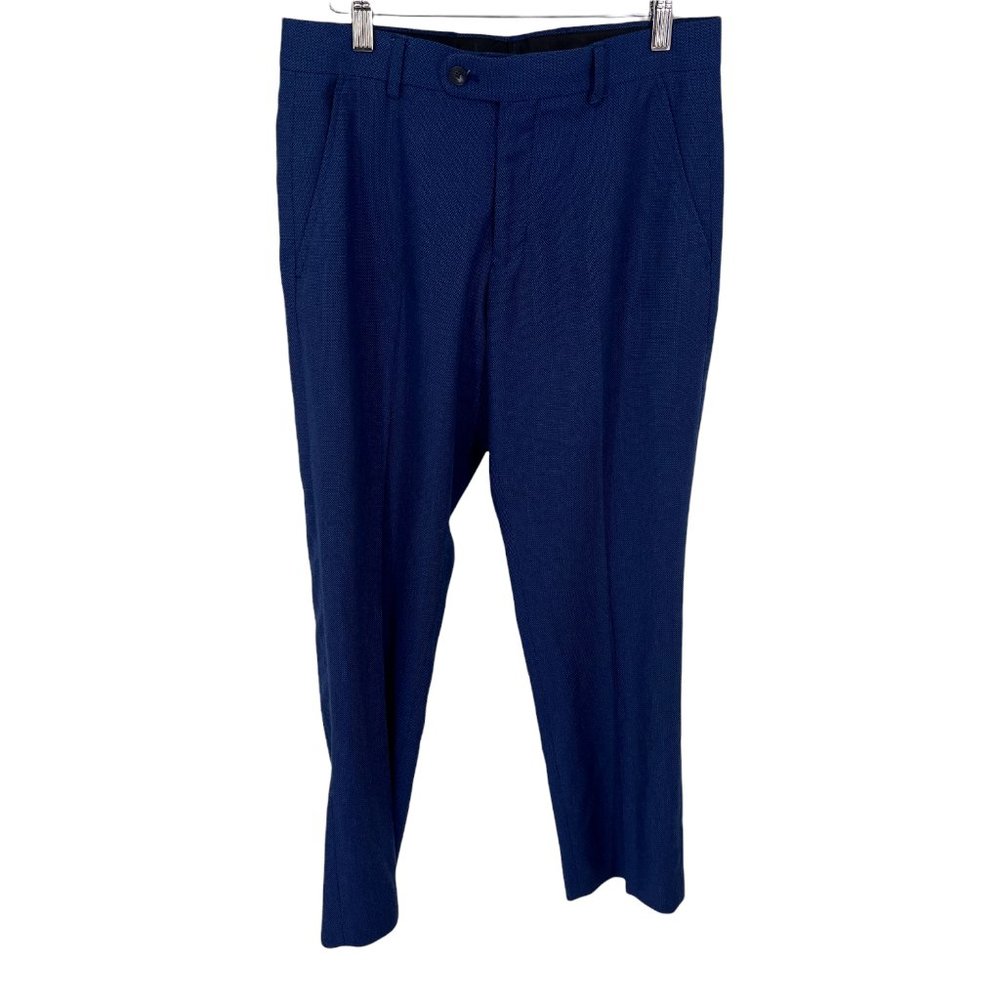 Perry Ellis Portfolio Straight Leg Flat Front Business Dress Pant Men 30X30 Blue